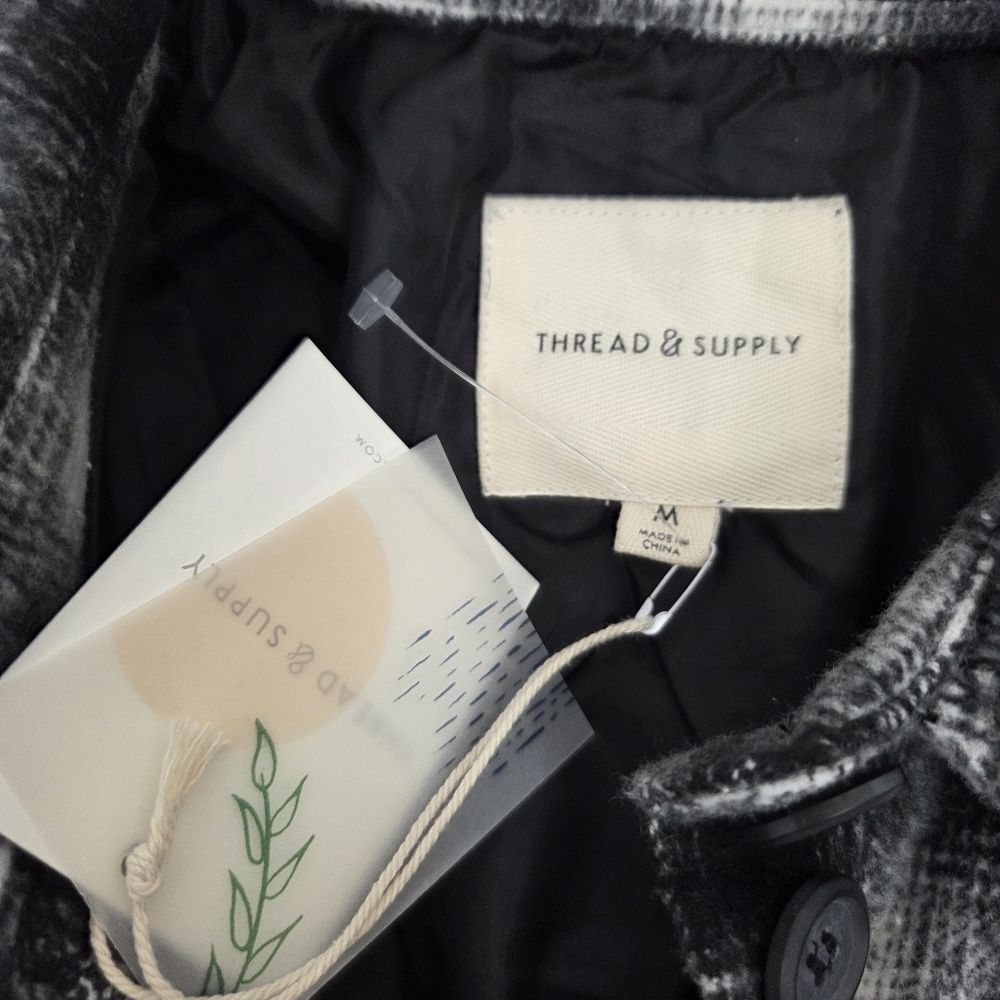 Thread & Supply Plaid Shacket Flannel Shirt Jacket NEW Womens Medium Black White - Picture 3 of 14